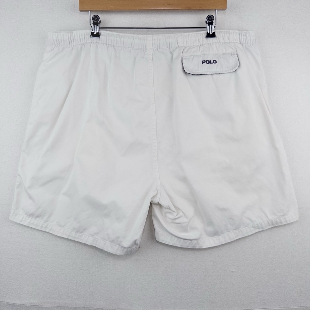 90's Vtg Polo Ralph Lauren Mens 2XL White Cotton Chino Drawstring Zip Shorts - Picture 2 of 7